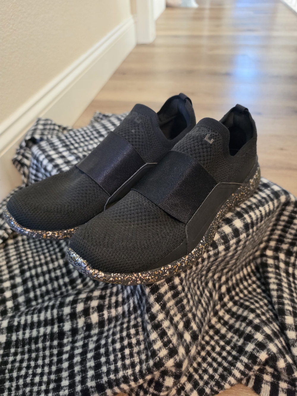 women's Black Slip-On Knit Sneakers - Elastic Band Comfort